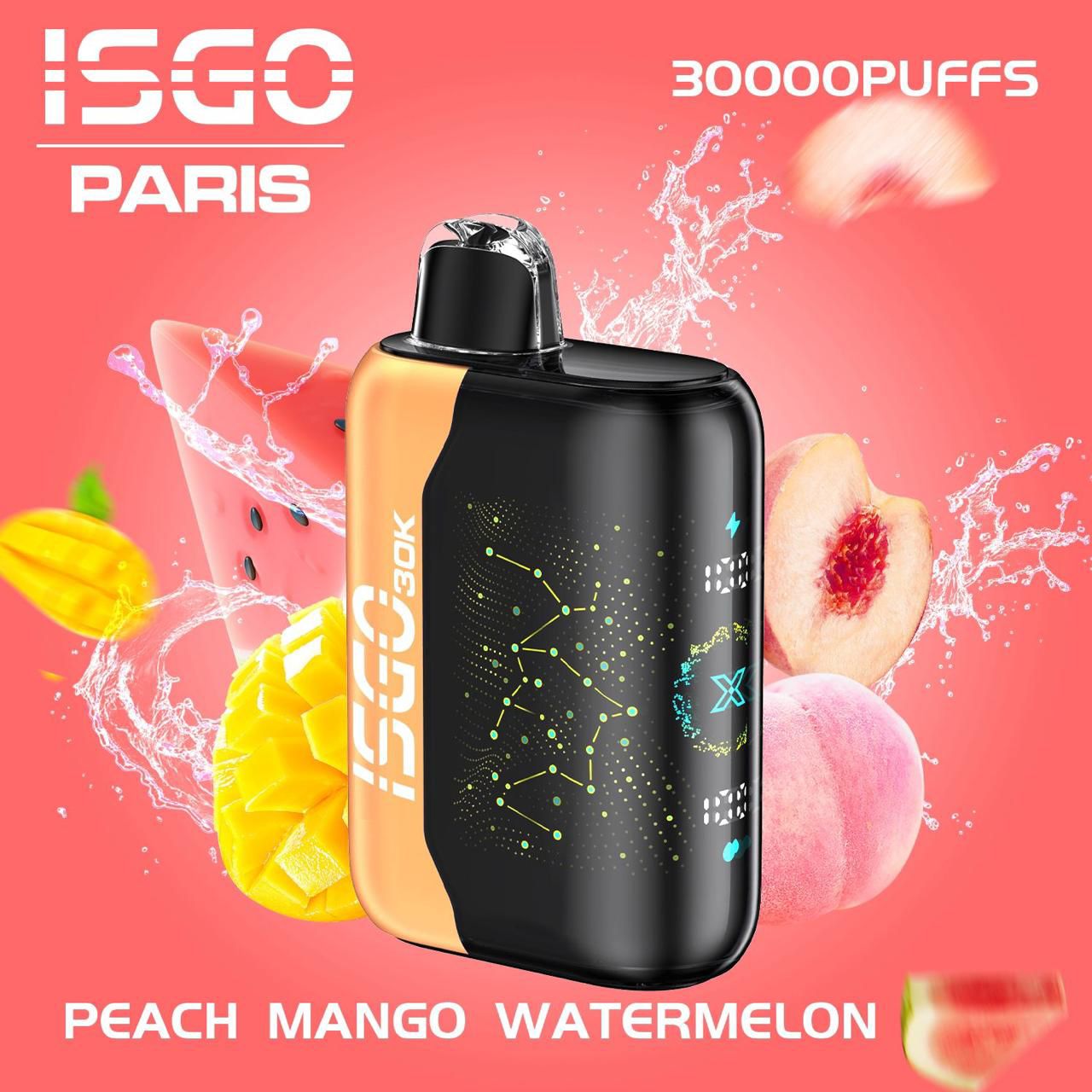 ISGO Paris X 30000 Puffs Disposable Vape Peach Mango Watermelon